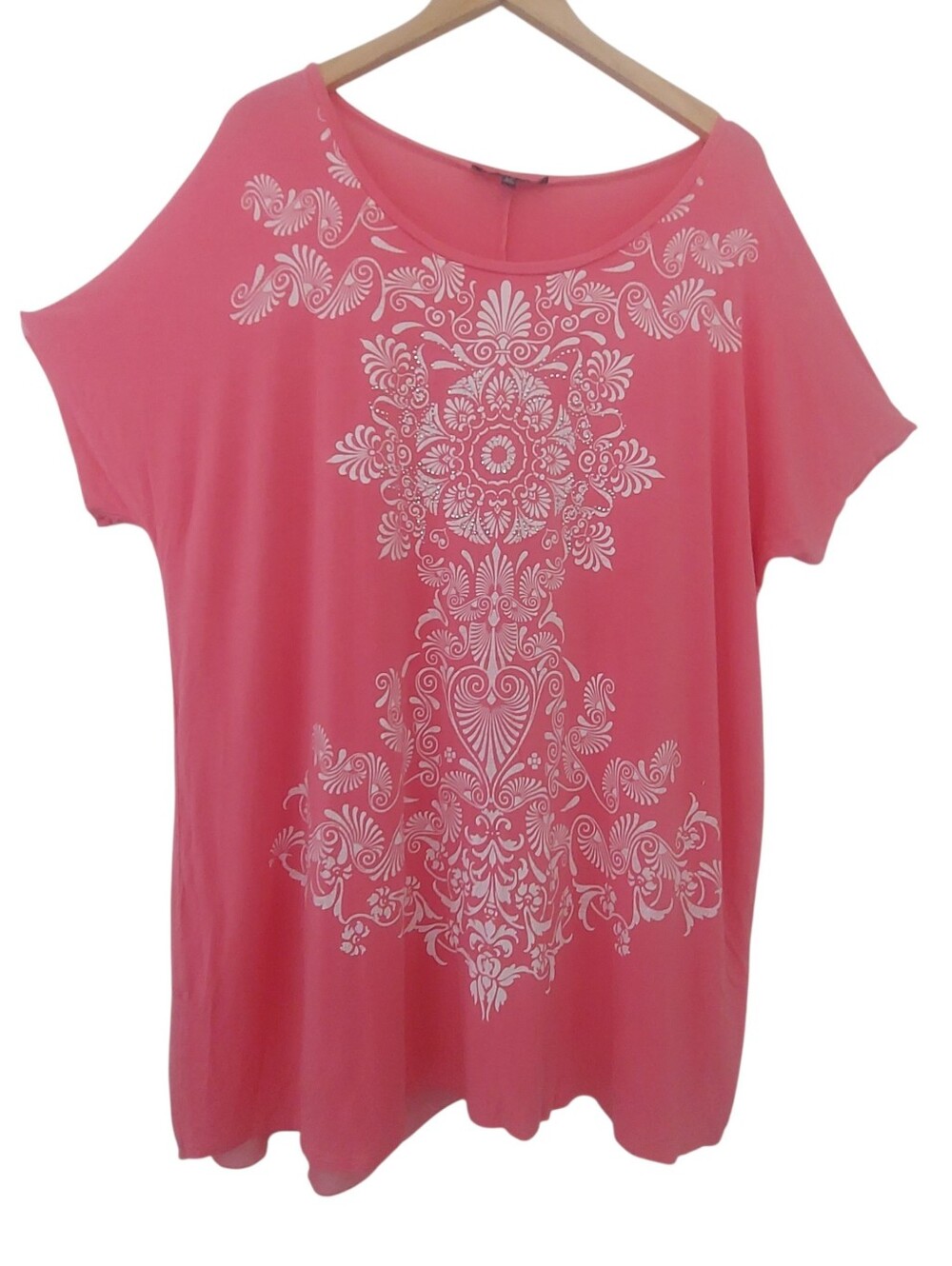 Womens Salmon T-Shirt Plus Size 3X Embellished Chiffon Trim Peach Pink